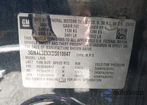 2013 Chevrolet Captiva Sport Lt from USA, damaged, VIN 3GNAL3EKXDS610047